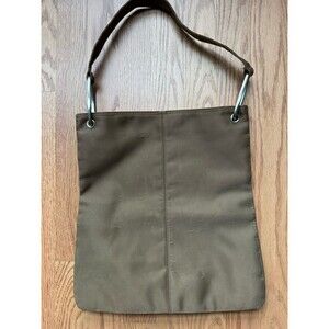 DKNY Nylon Glam Tote Shoulder Bag Purse Brown Silver Hardware‎ 90s